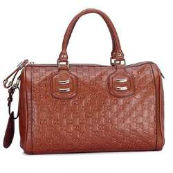 1:1 Gucci 241097 Techno Tag Medium Boston Bags-Brown Leather